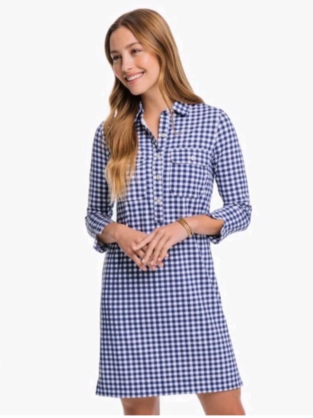 Southern Tide Navy & White Gingham Shirt Dress